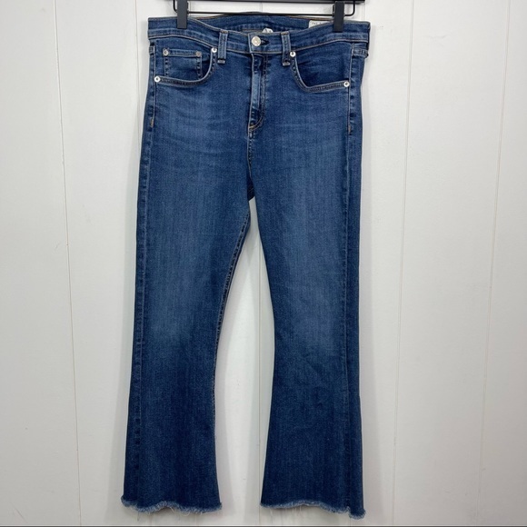 Rag & Bone Flare High Rise Jeans Raw Hem Medium Wash Jeans - Picture 2 of 12